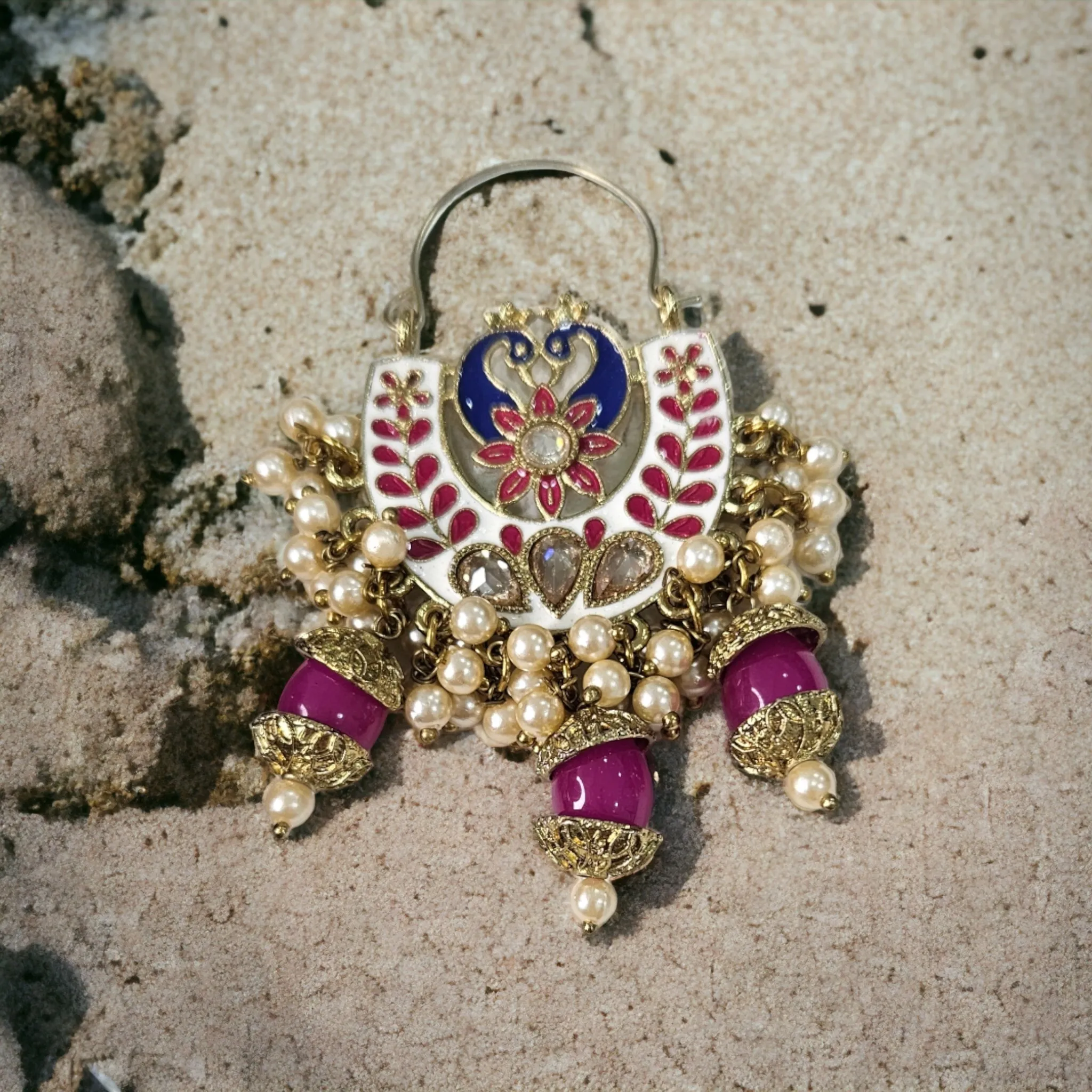 Hoop Styled meenakari Jhumka with peacock design-Maroon