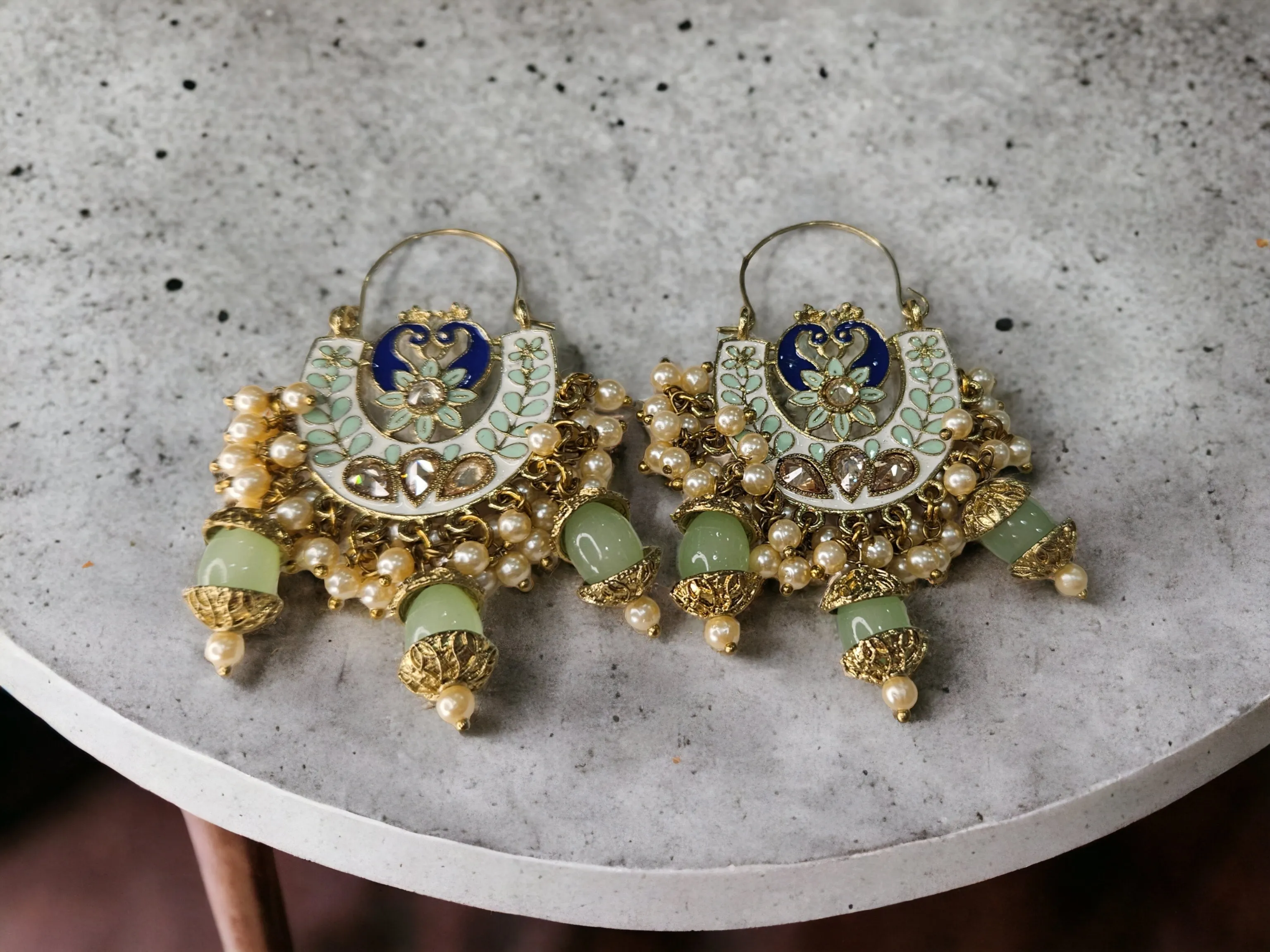 Hoop Styled meenakari Jhumka with peacock design-Maroon