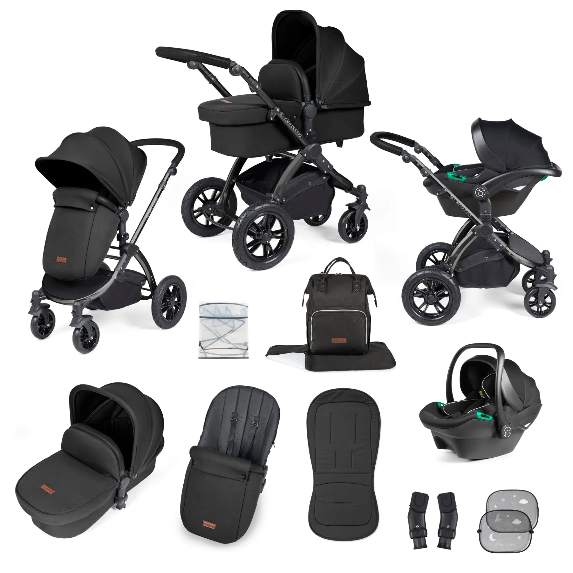 Ickle Bubba Stomp Luxe 3-in-1 I-Size Travel System - Black / Midnight / Black