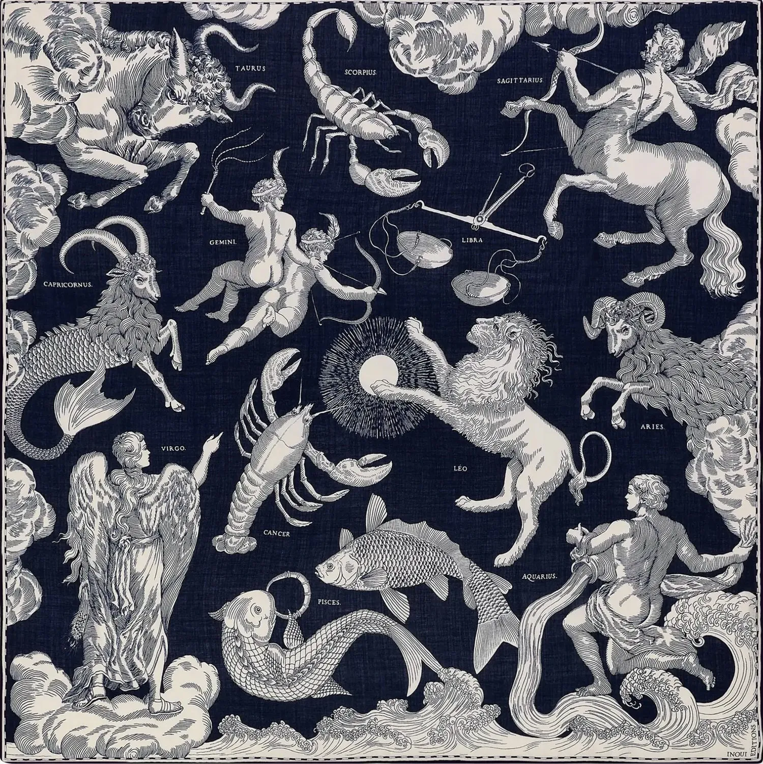 INOUI EDITIONS - Square 130 Astrologie Scarf in Dark Blue