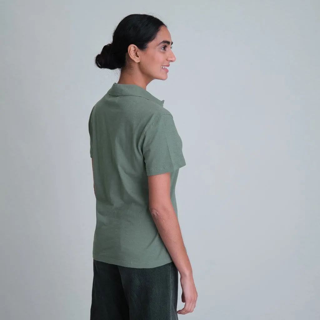 Josie Organic Cotton Jersey Polo Neck T | Olive