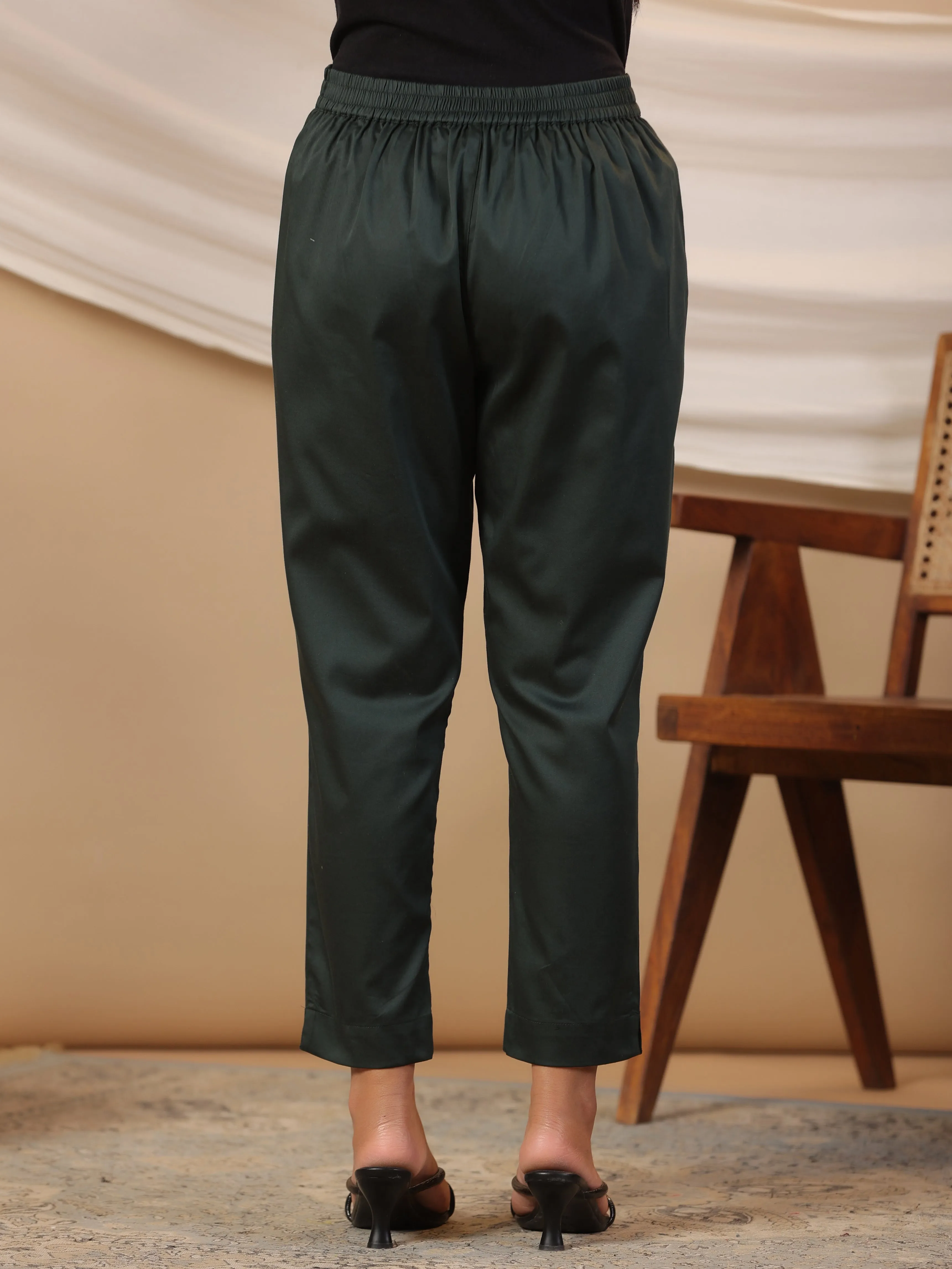 Juniper Jade Green Solid Lycra Women Drawstring Pants With Single Side Pocket