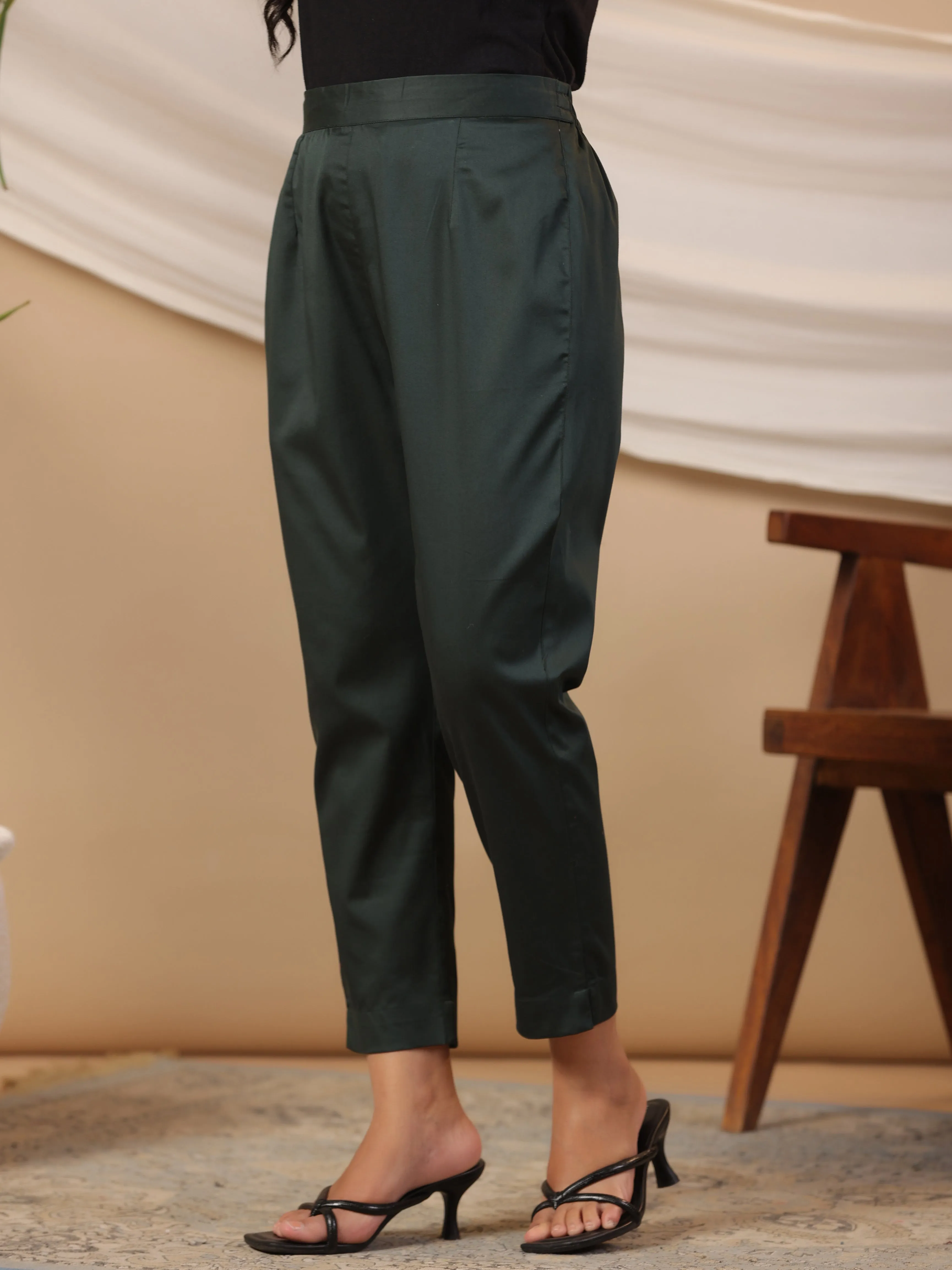 Juniper Jade Green Solid Lycra Women Drawstring Pants With Single Side Pocket