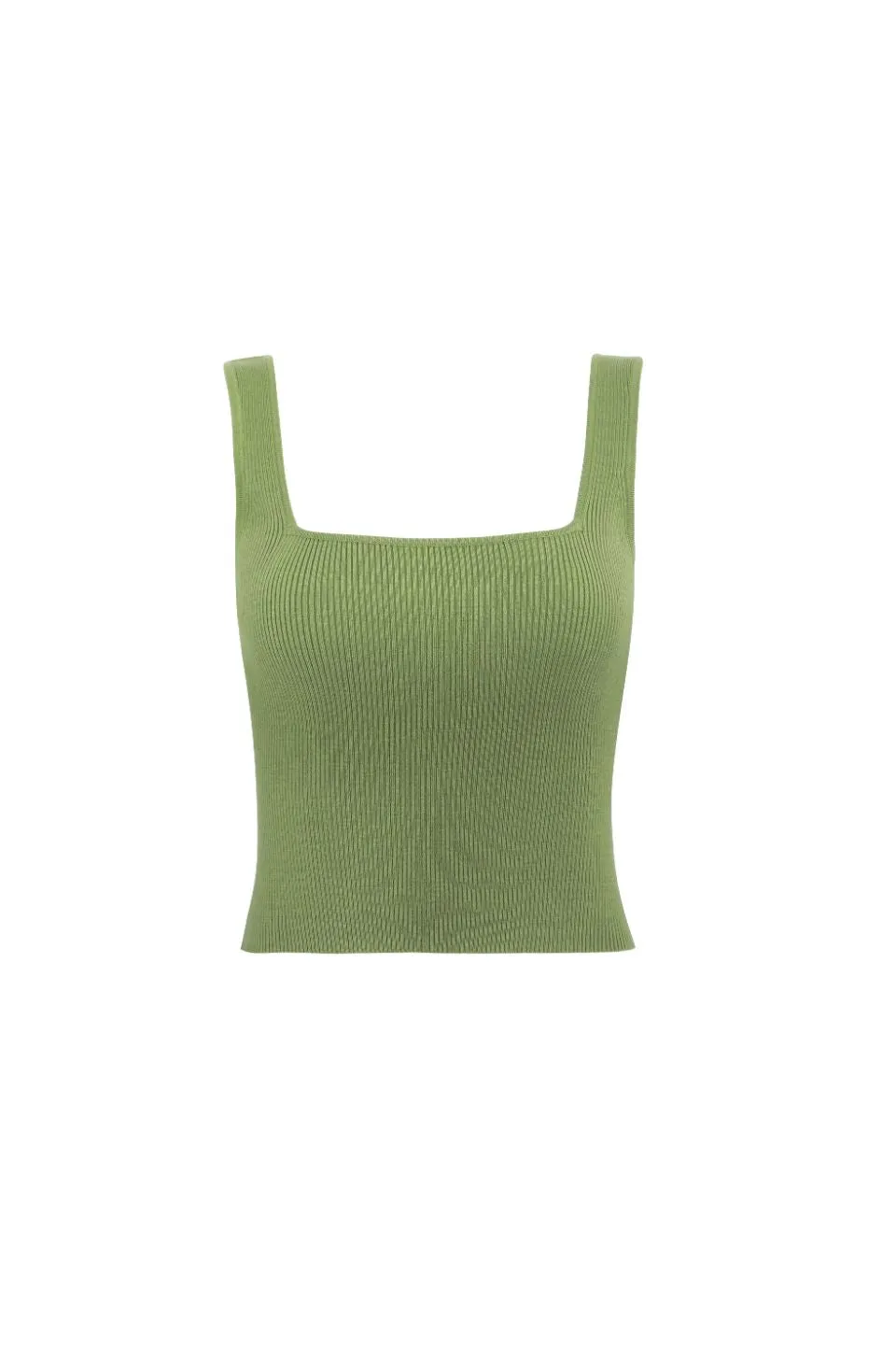 Juno Green Rib Knit Square Neck Tank