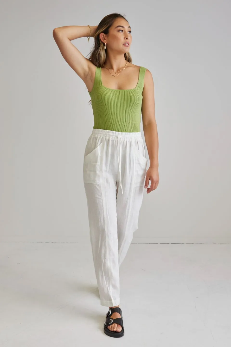 Juno Green Rib Knit Square Neck Tank