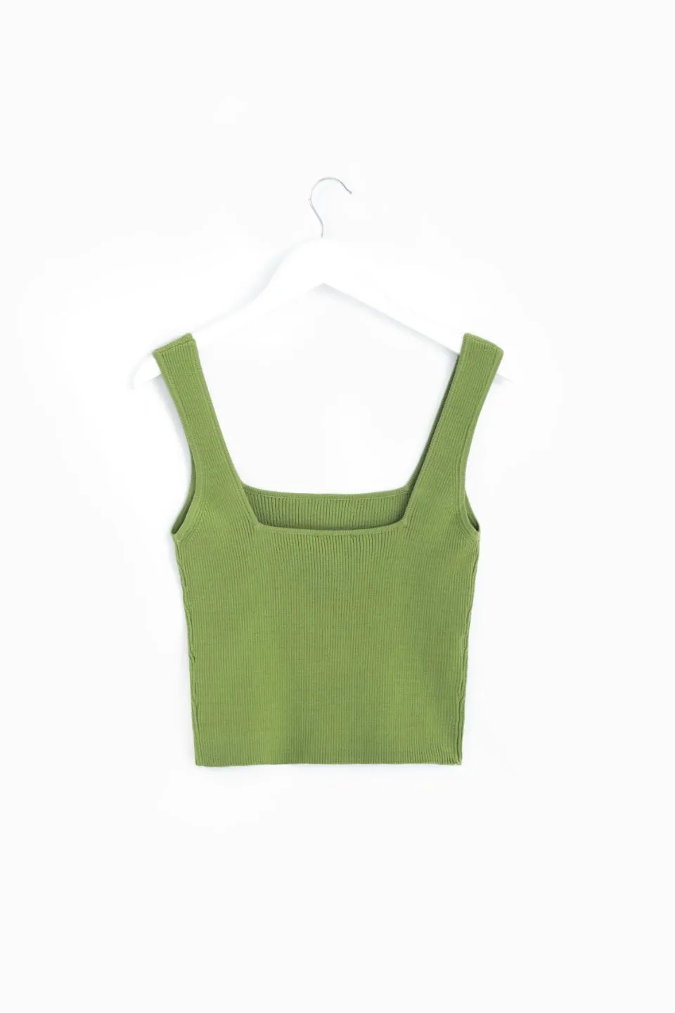 Juno Green Rib Knit Square Neck Tank