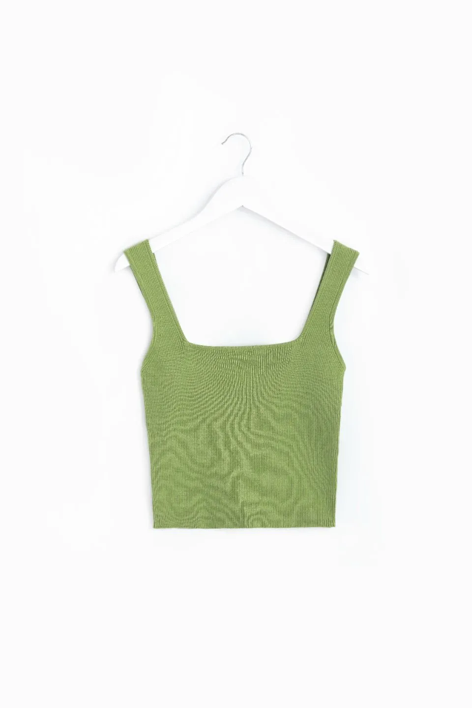 Juno Green Rib Knit Square Neck Tank