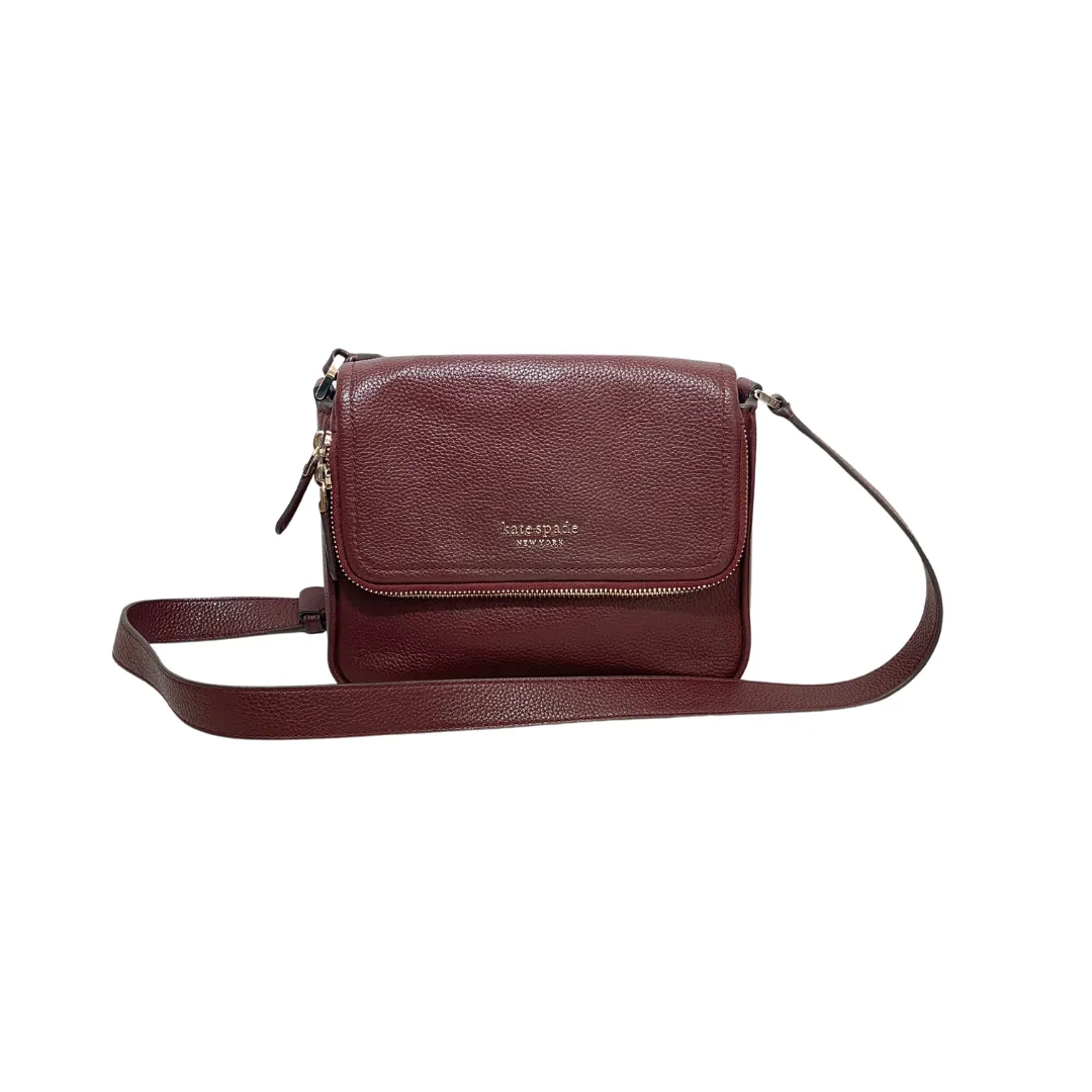 Kate Spade Maroon Leather Run Around Large Flap Crossbody | Gently Used |