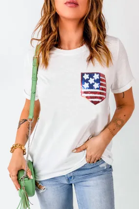 Kurzarm-T-Shirt mit Rundhalsausschnitt und US-Flagge