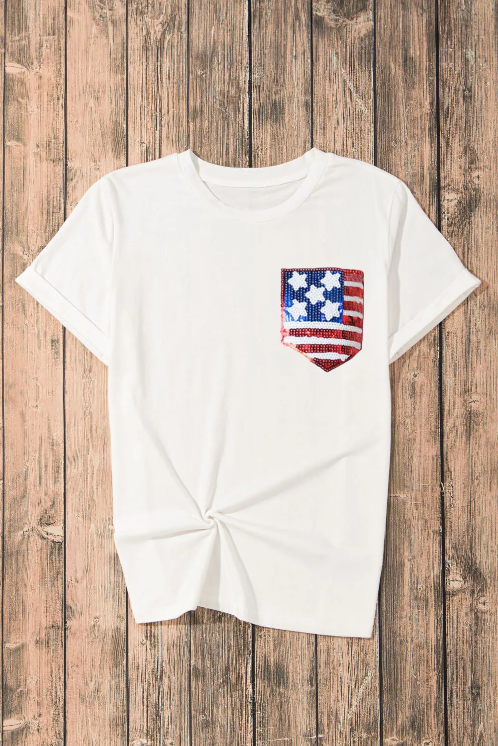 Kurzarm-T-Shirt mit Rundhalsausschnitt und US-Flagge