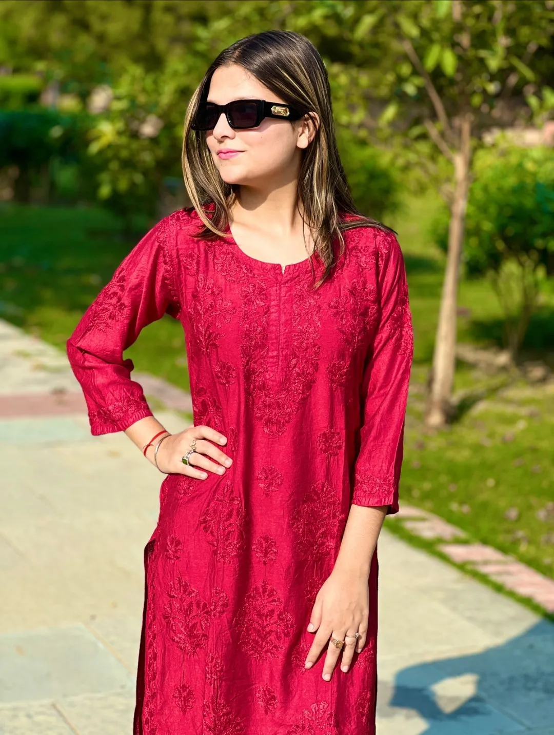 Kyra Chanderi Cotton Chikankari Kurti