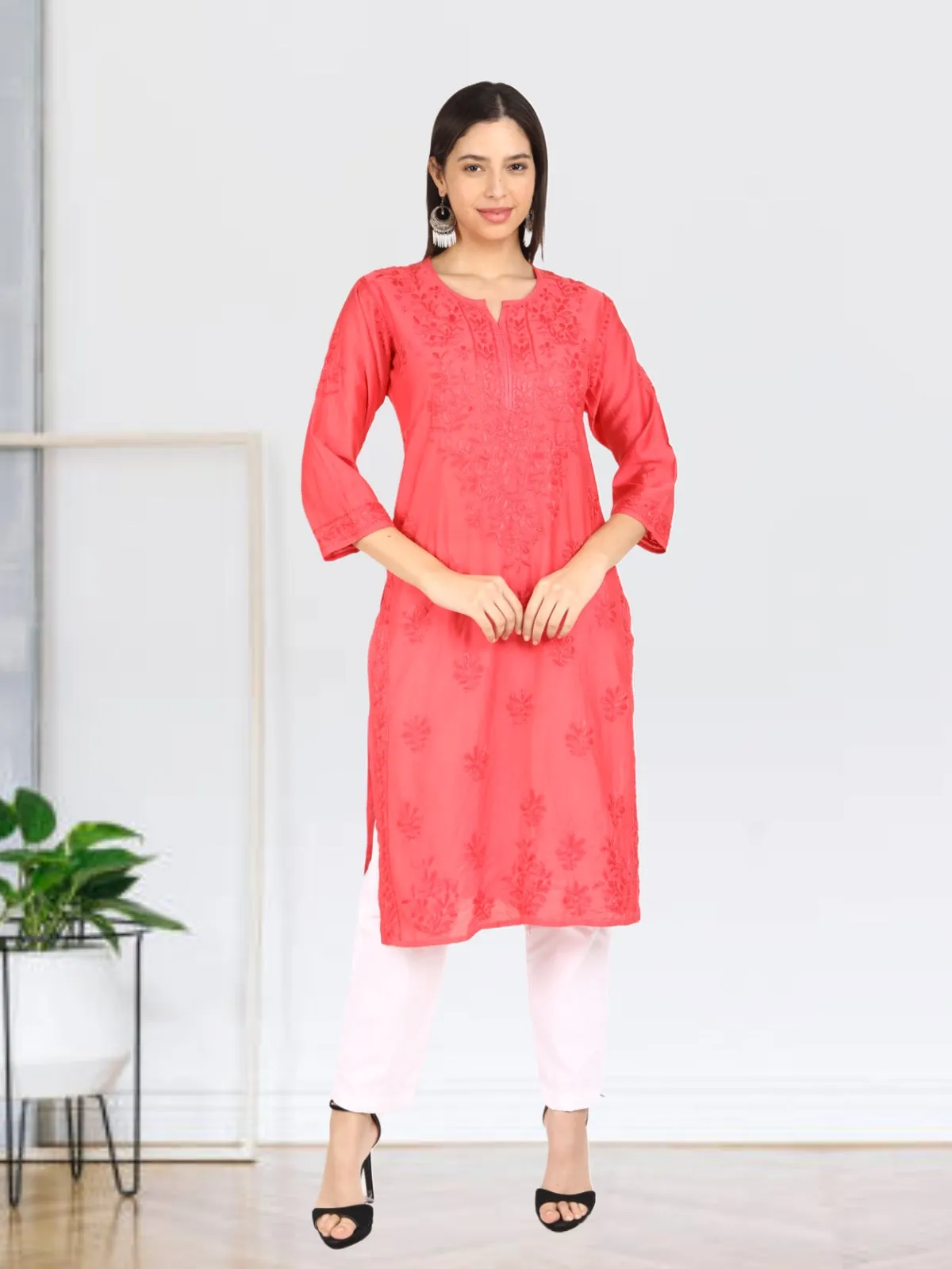 Kyra Chanderi Cotton Chikankari Kurti