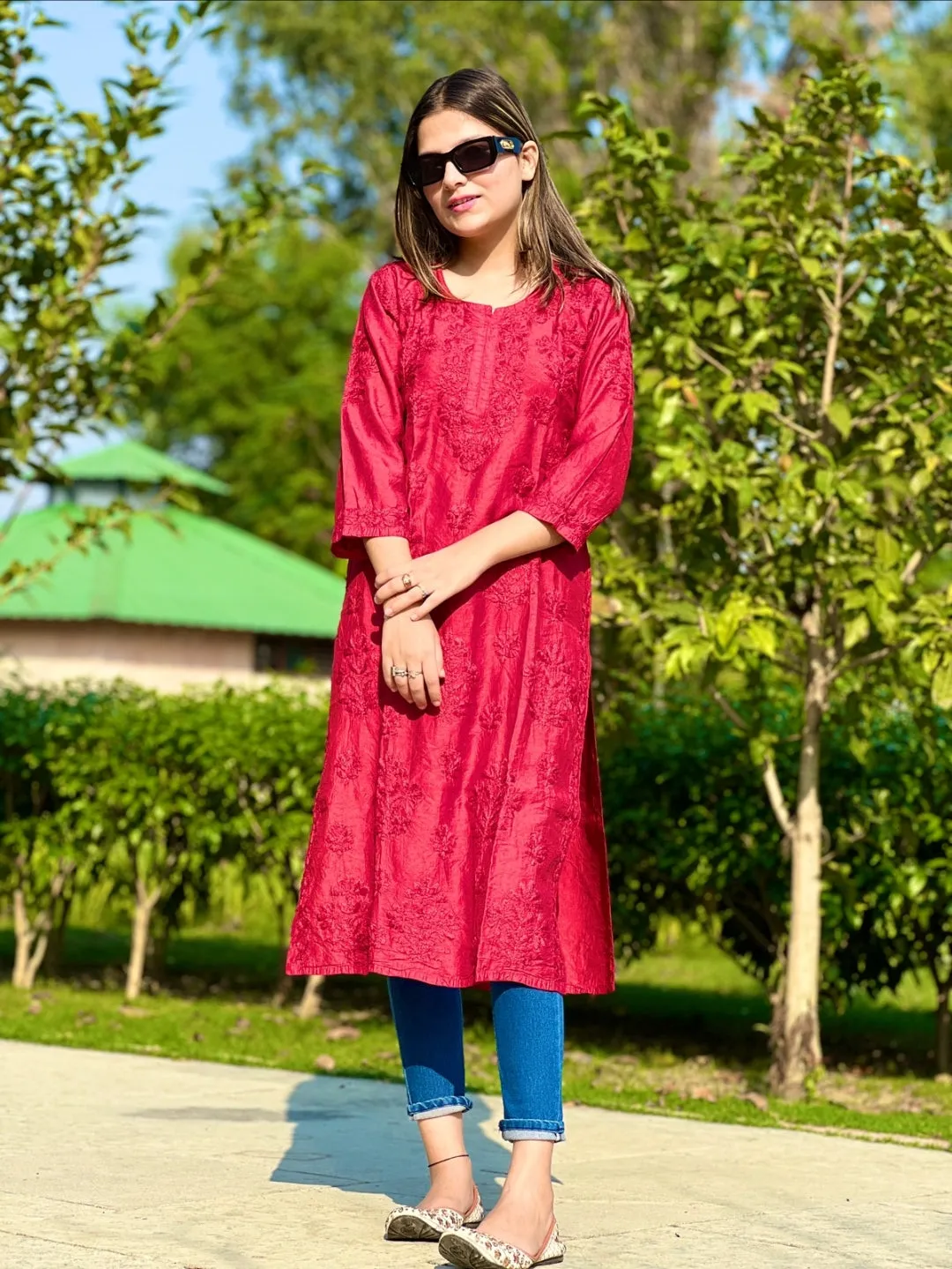 Kyra Chanderi Cotton Chikankari Kurti