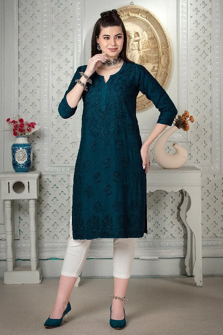 Kyra Chanderi Cotton Chikankari Kurti