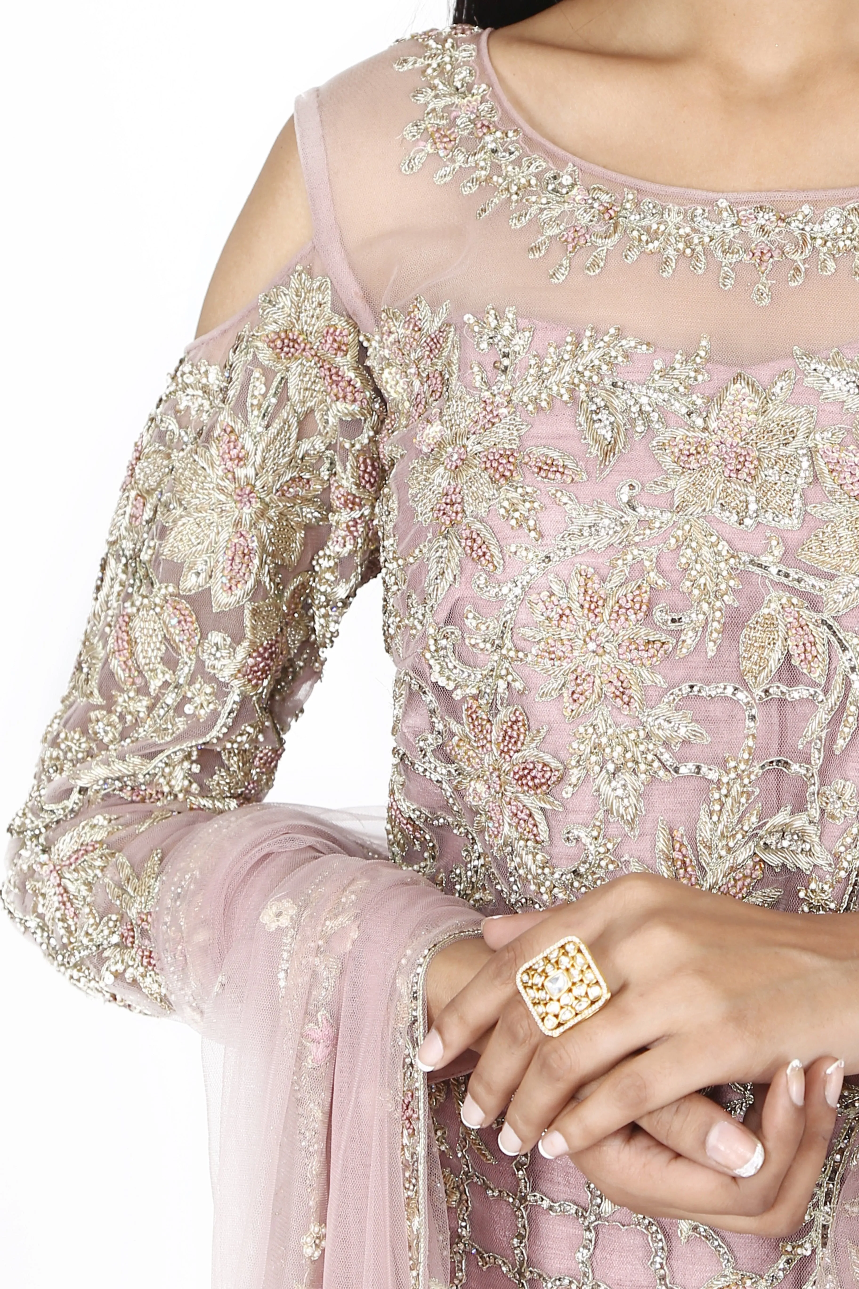 Lavender cold-shoulder sharara set.