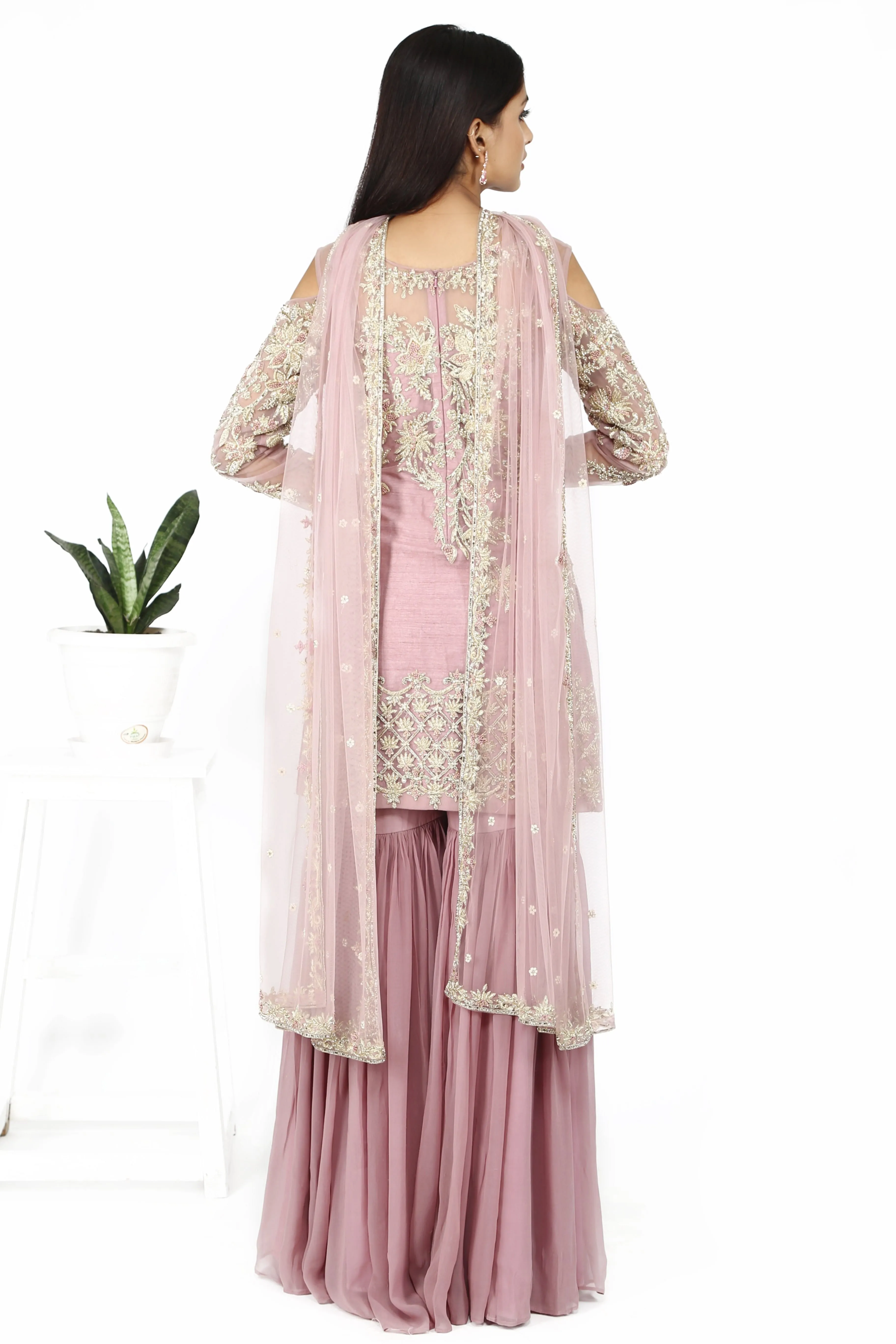 Lavender cold-shoulder sharara set.