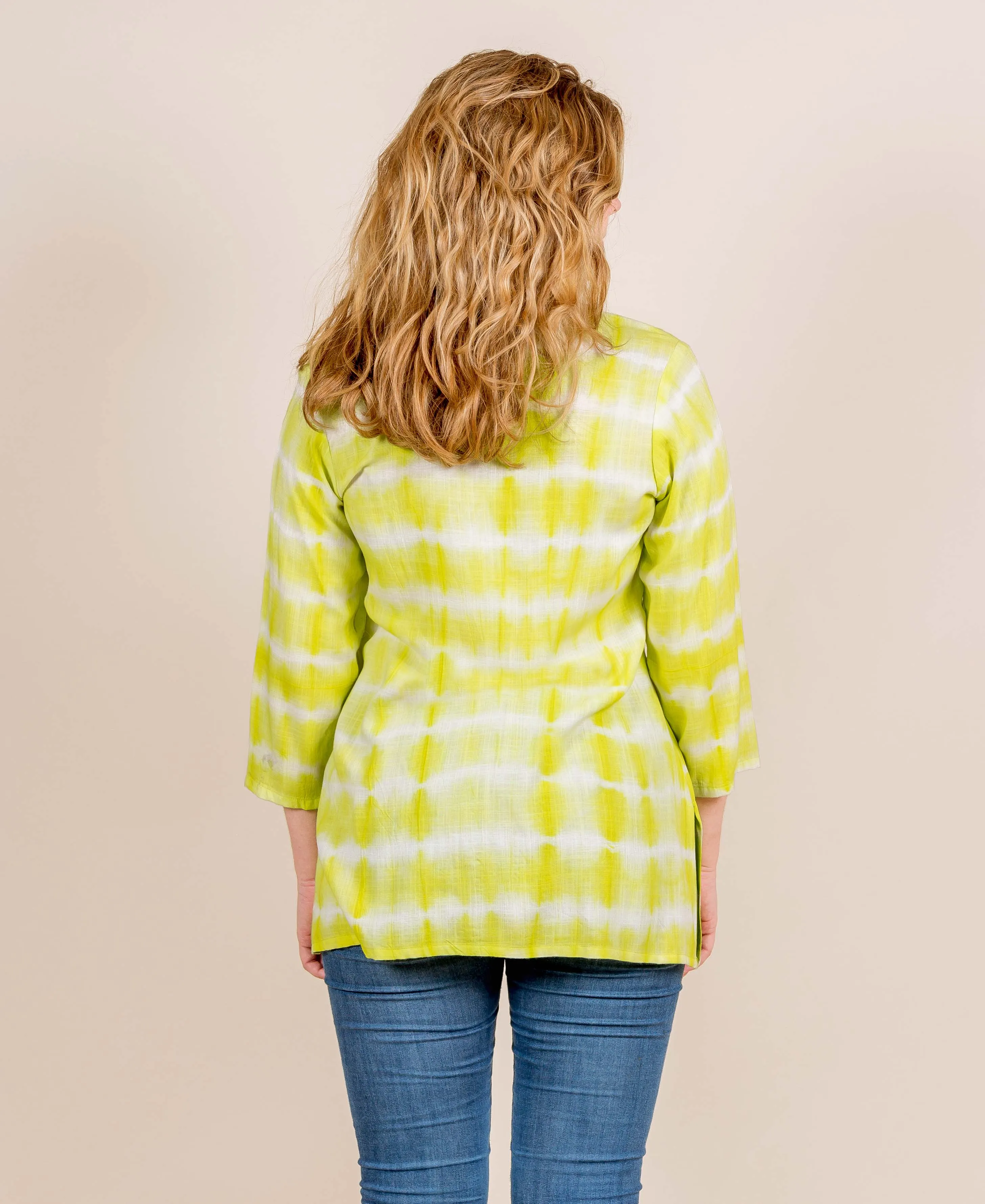 Lemon Tie And Dye Mandarin Short Kurti Top