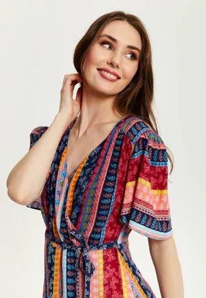 Liquorish Multicolour Paisley Print Midi Wrap Dress