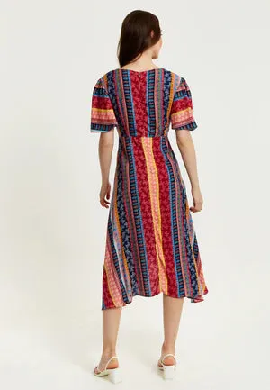 Liquorish Multicolour Paisley Print Midi Wrap Dress