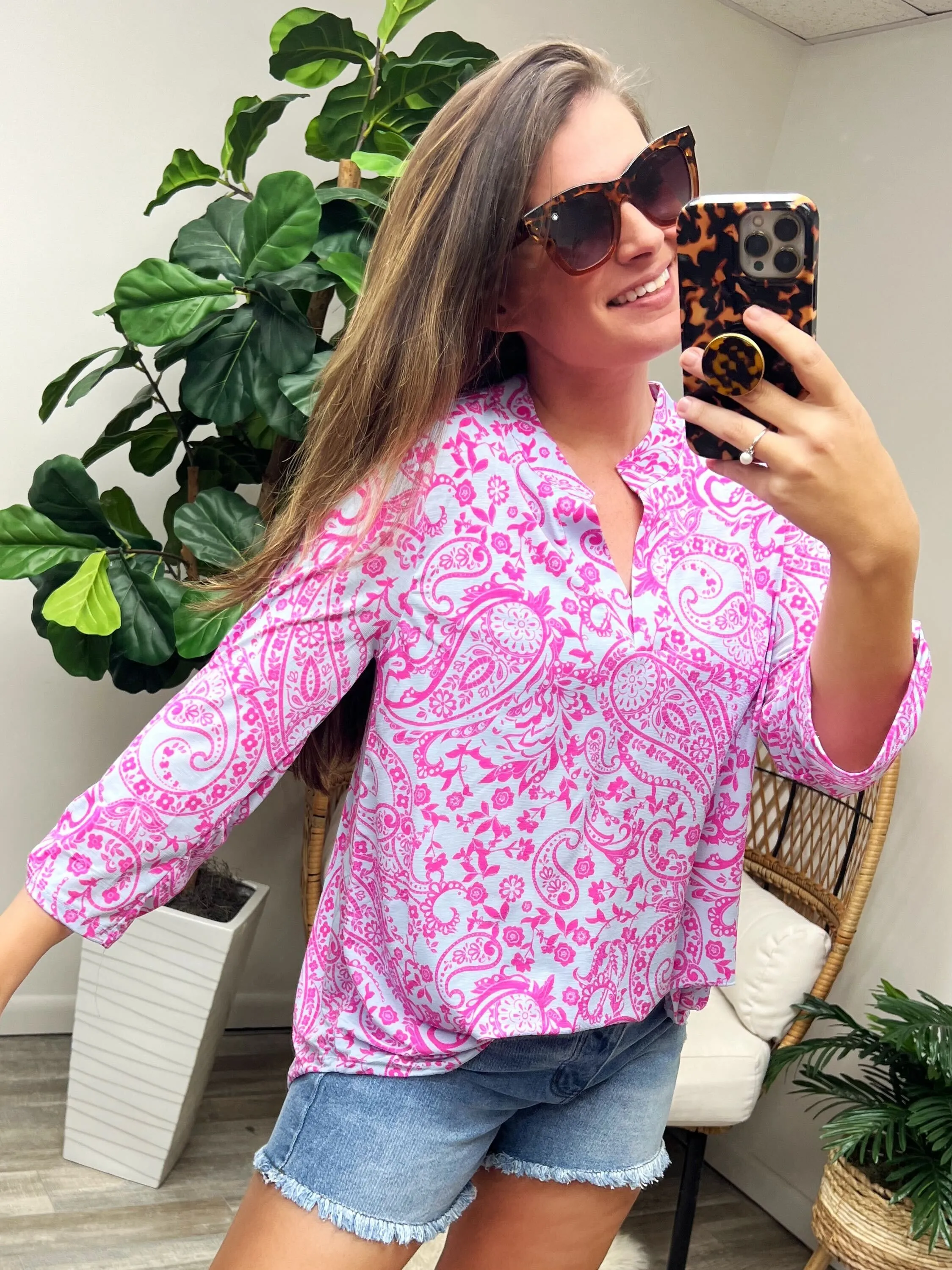 Lizzy Top in Blue and Pink Paisley