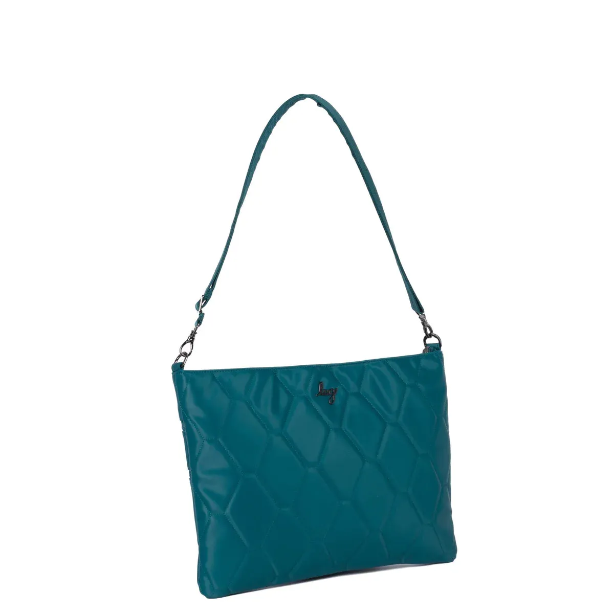 LUG Galley Satin Luxe VL Portfolio Crossbody Bag in Teal Satin