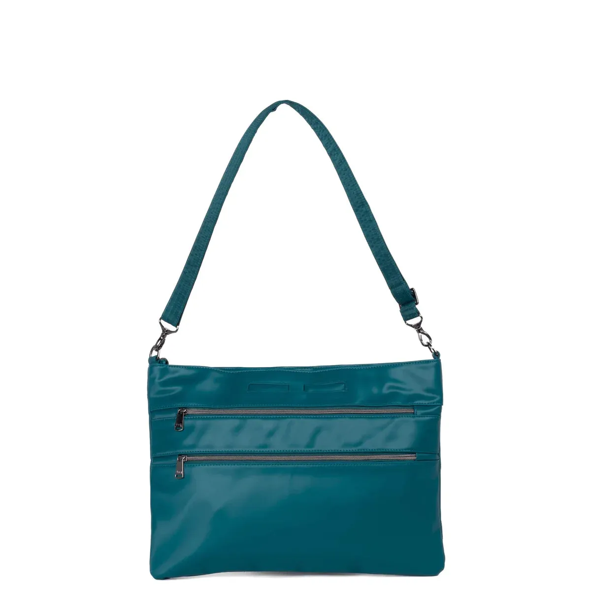 LUG Galley Satin Luxe VL Portfolio Crossbody Bag in Teal Satin