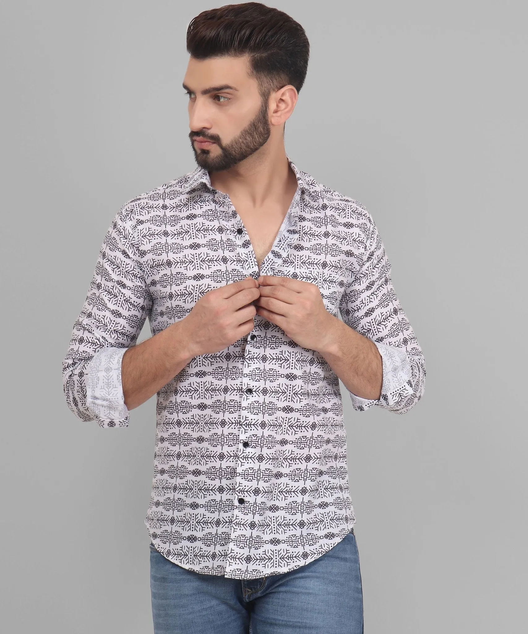 Luxe Trendy Exclusive Men's Printed Full Sleeve Cotton Button-Up Shirt For Men