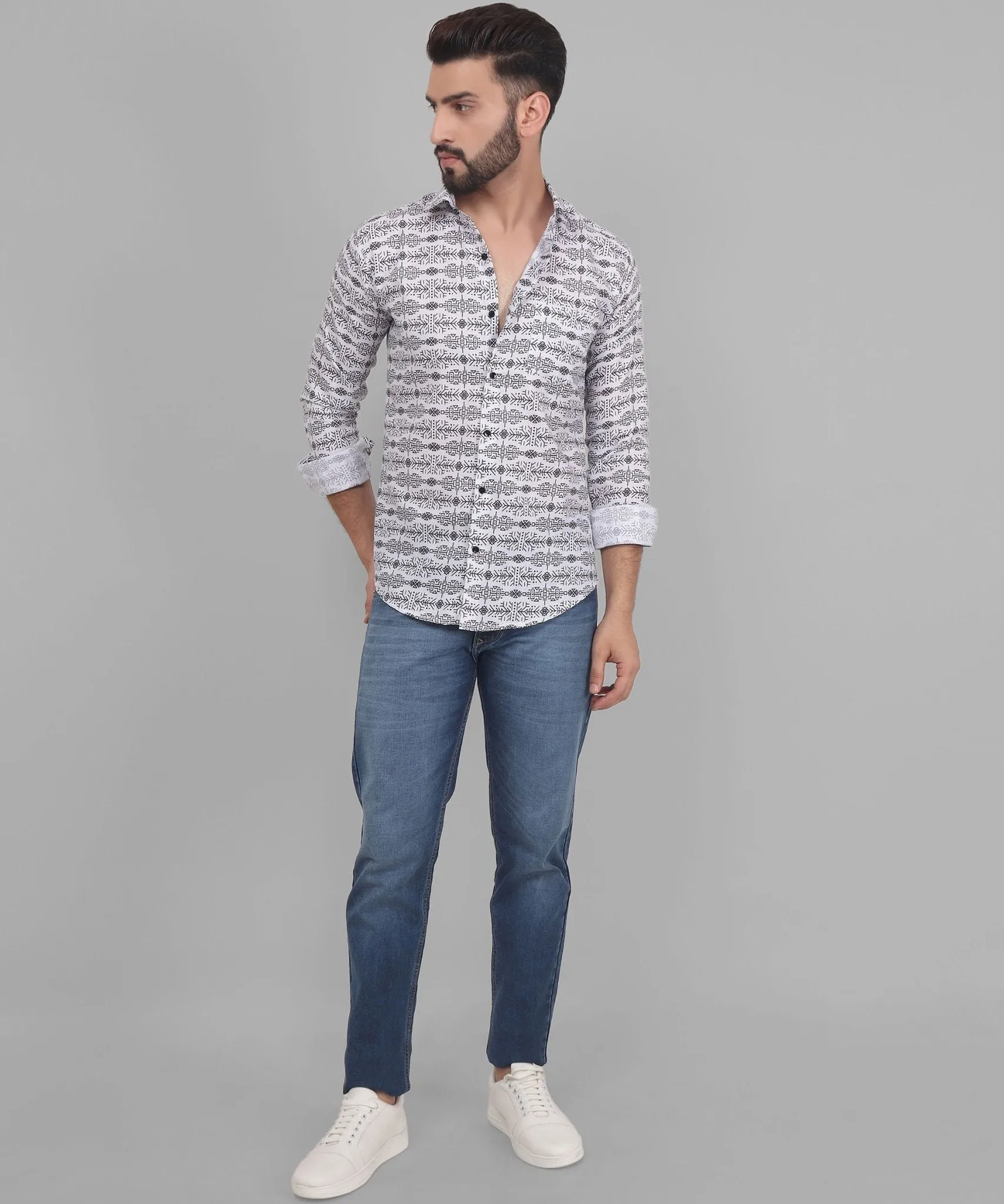 Luxe Trendy Exclusive Men's Printed Full Sleeve Cotton Button-Up Shirt For Men