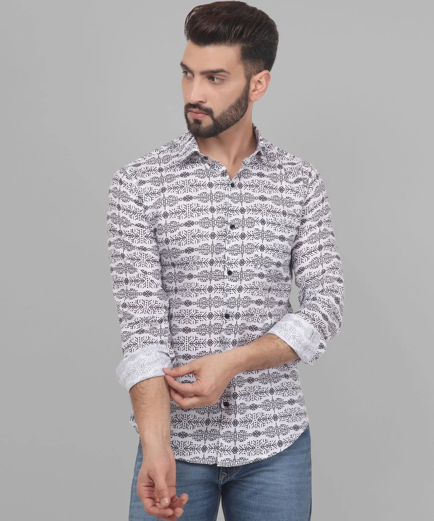 Luxe Trendy Exclusive Men's Printed Full Sleeve Cotton Button-Up Shirt For Men