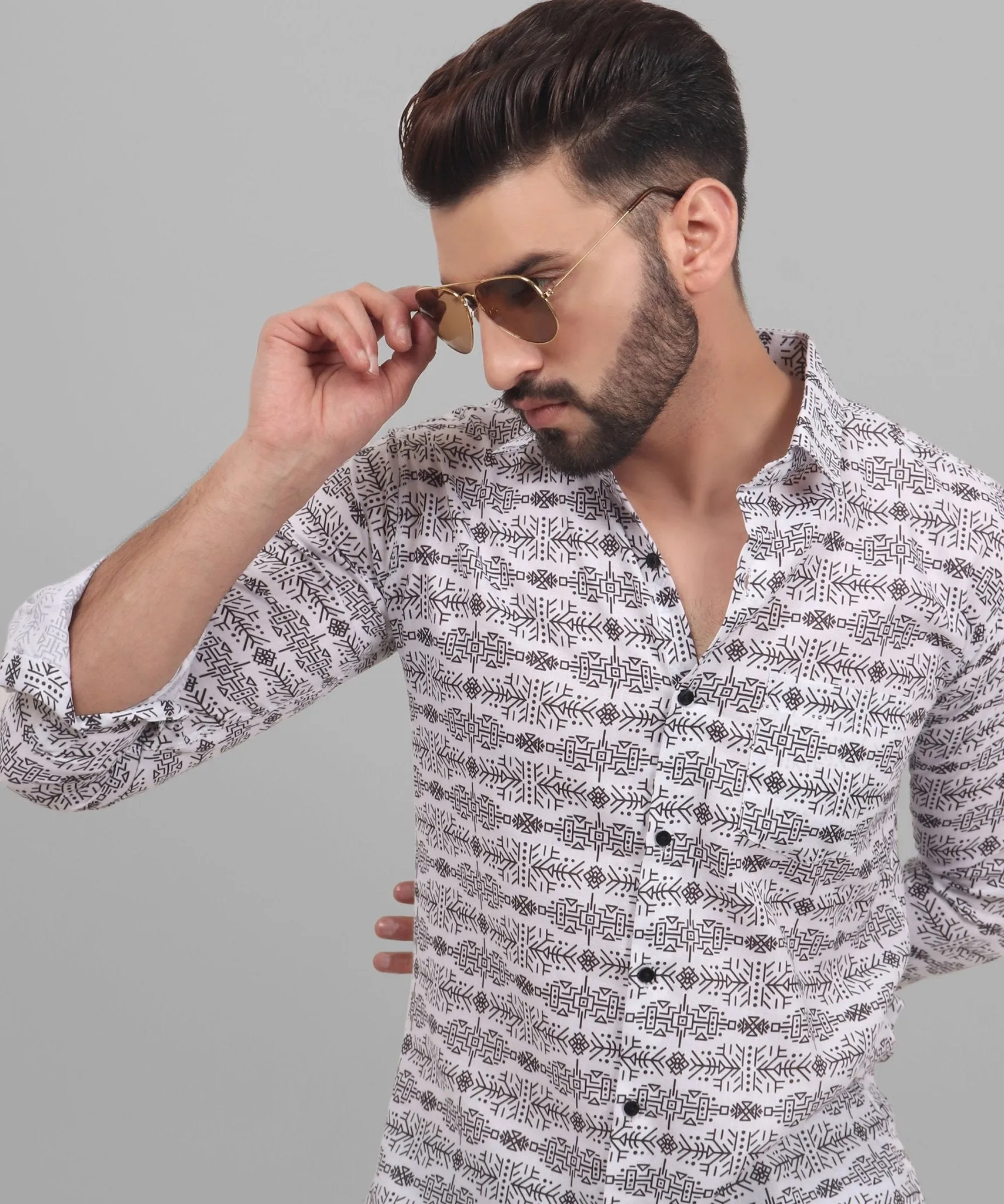 Luxe Trendy Exclusive Men's Printed Full Sleeve Cotton Button-Up Shirt For Men