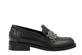 MARCO MOREO Black Leather Loafer with Diamante Detail MILANO C2102