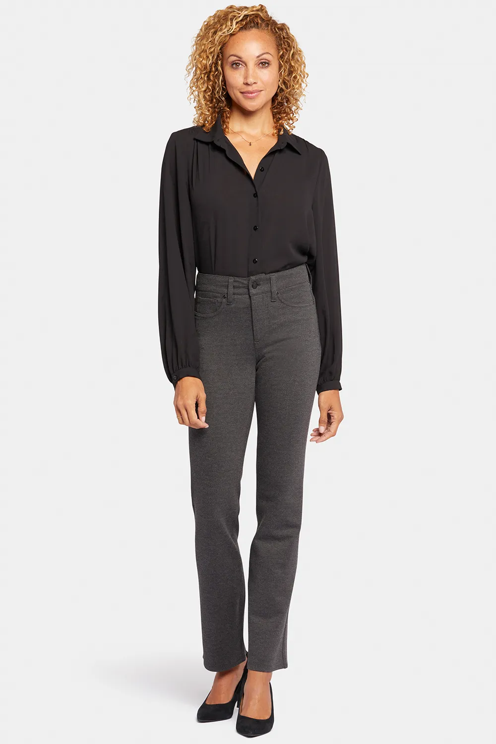 Marilyn Straight Pants In Petite - Charcoal Heathered