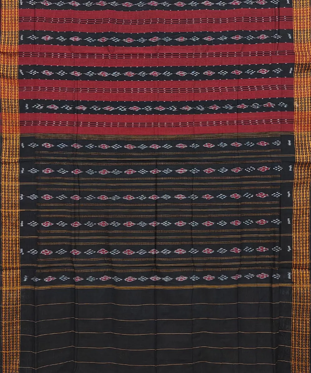 Maroon black handwoven bomkai cotton saree