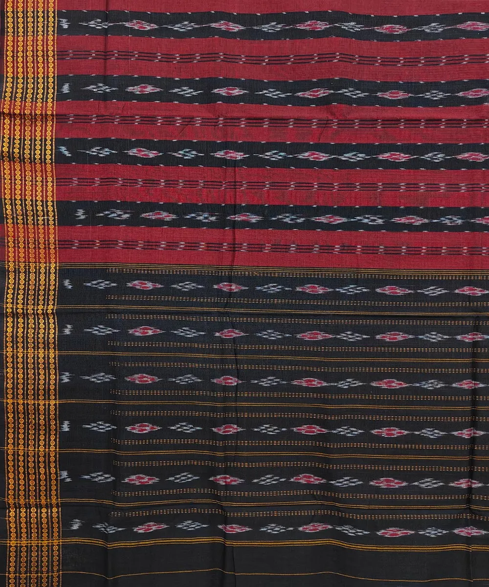 Maroon black handwoven bomkai cotton saree