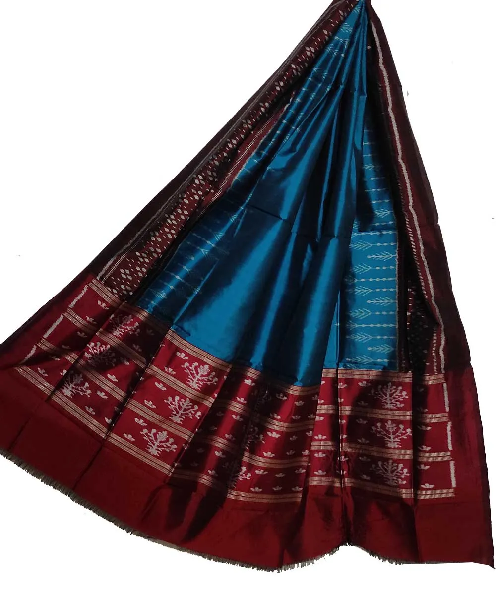 Maroon sky blue handloom silk sambalpuri dupatta