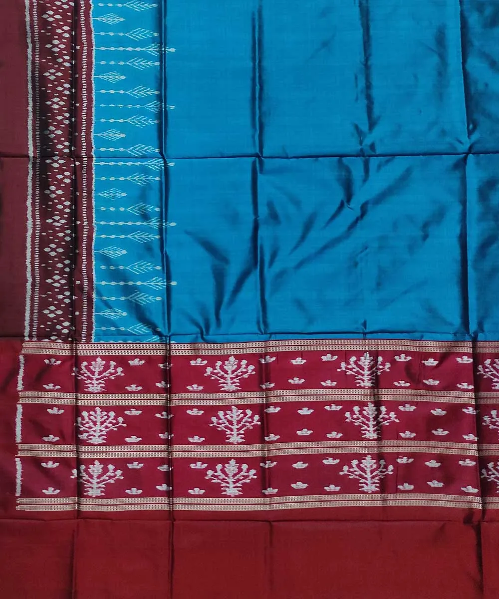 Maroon sky blue handloom silk sambalpuri dupatta