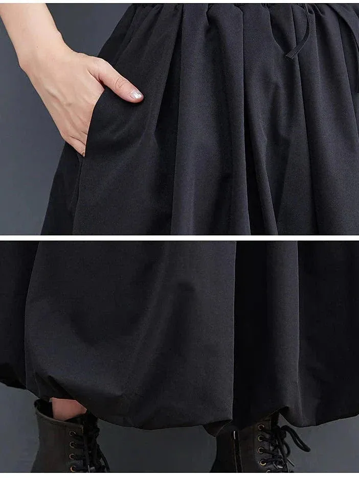 Maxi Black Chiffon Skirt with Drawstring Pocket - Plus Size