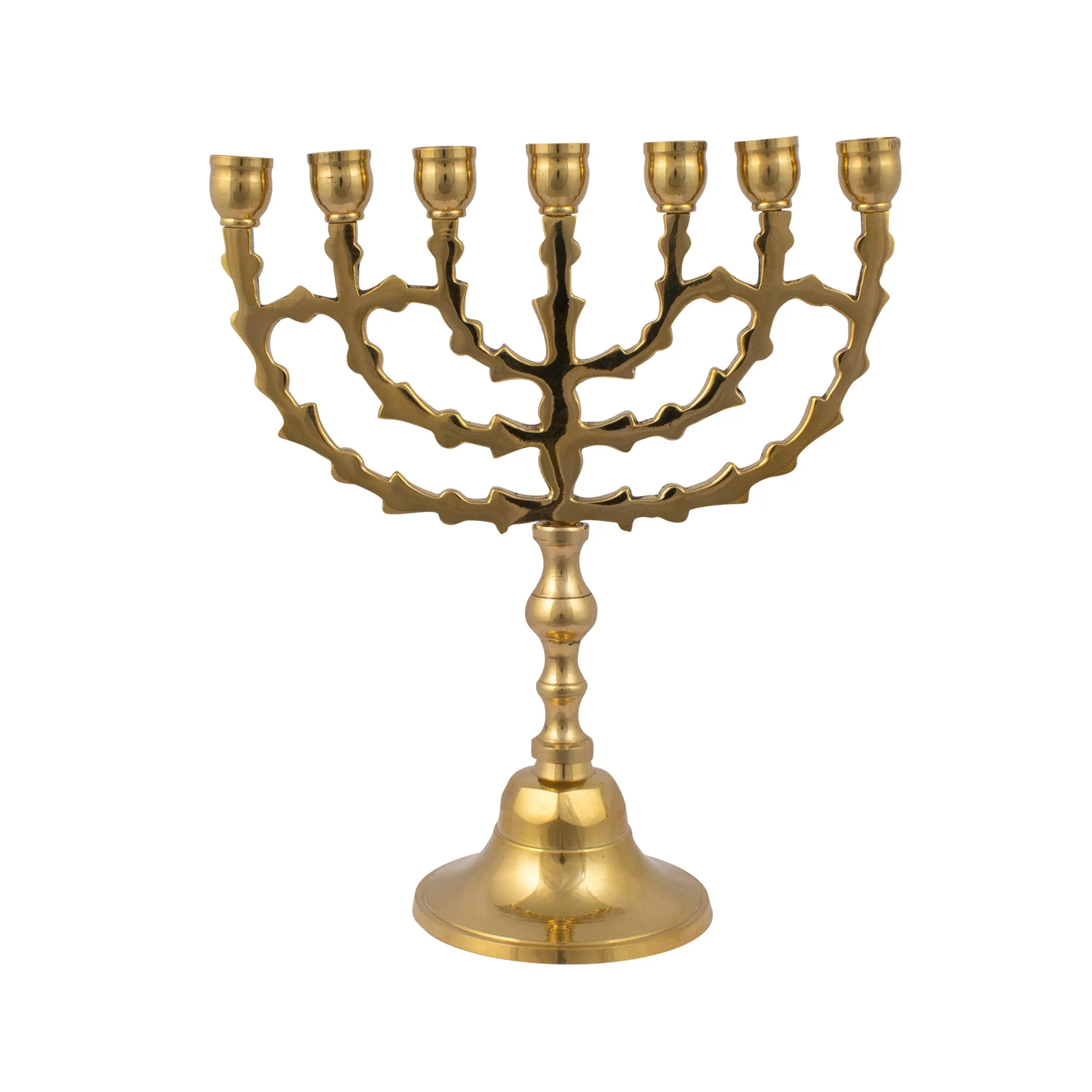 Menorah decorated with leaves with a brass finish 8 - 20 cm