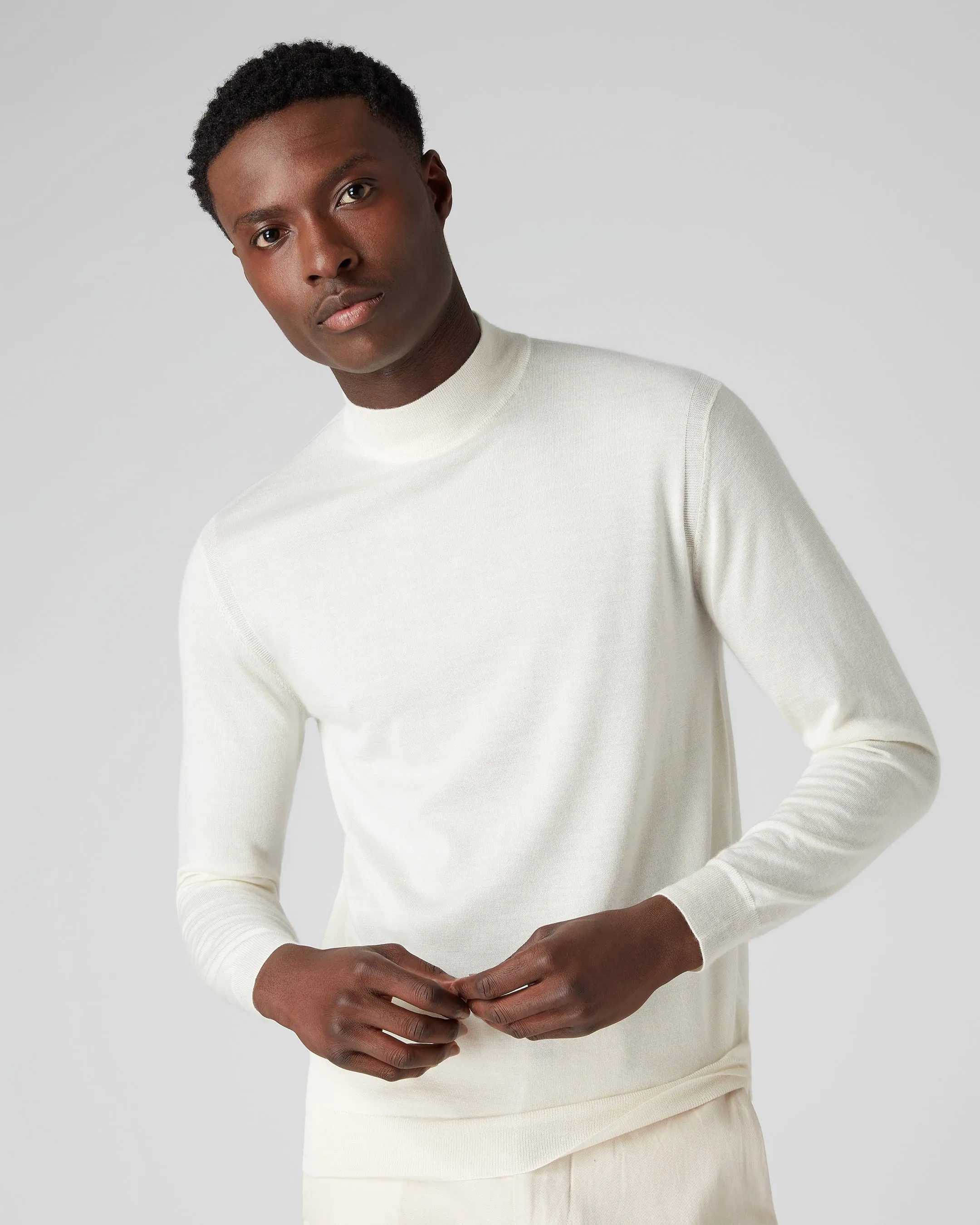 Men's Fine Gauge Cashmere Turtle Neck Jumper New Ivory White