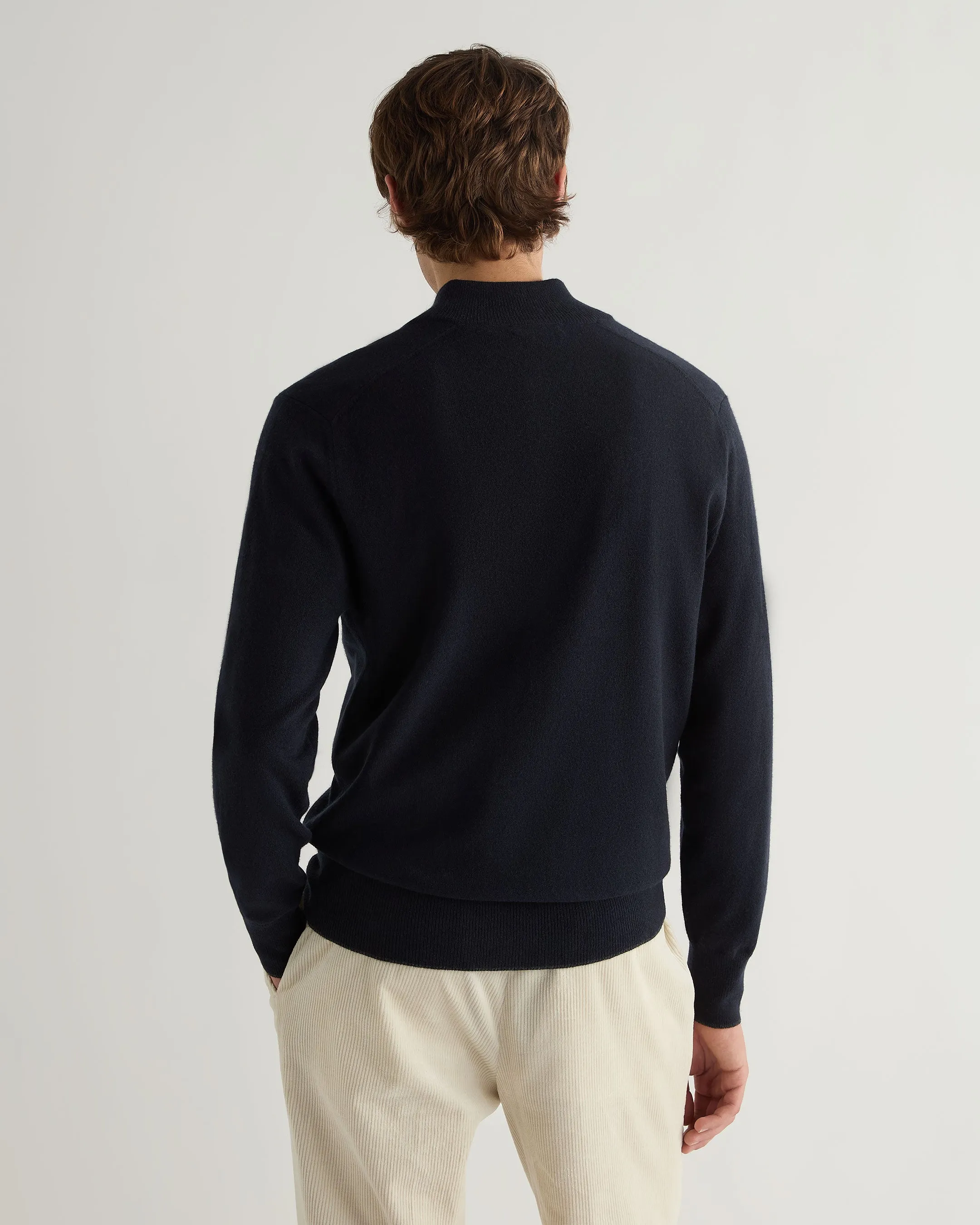 Men's Half Button Cashmere Jumper Navy Blue