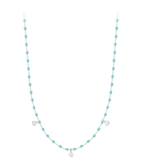 Mini Gigi Turquoise Green necklace, White Gold 3 diamond, 16.5"