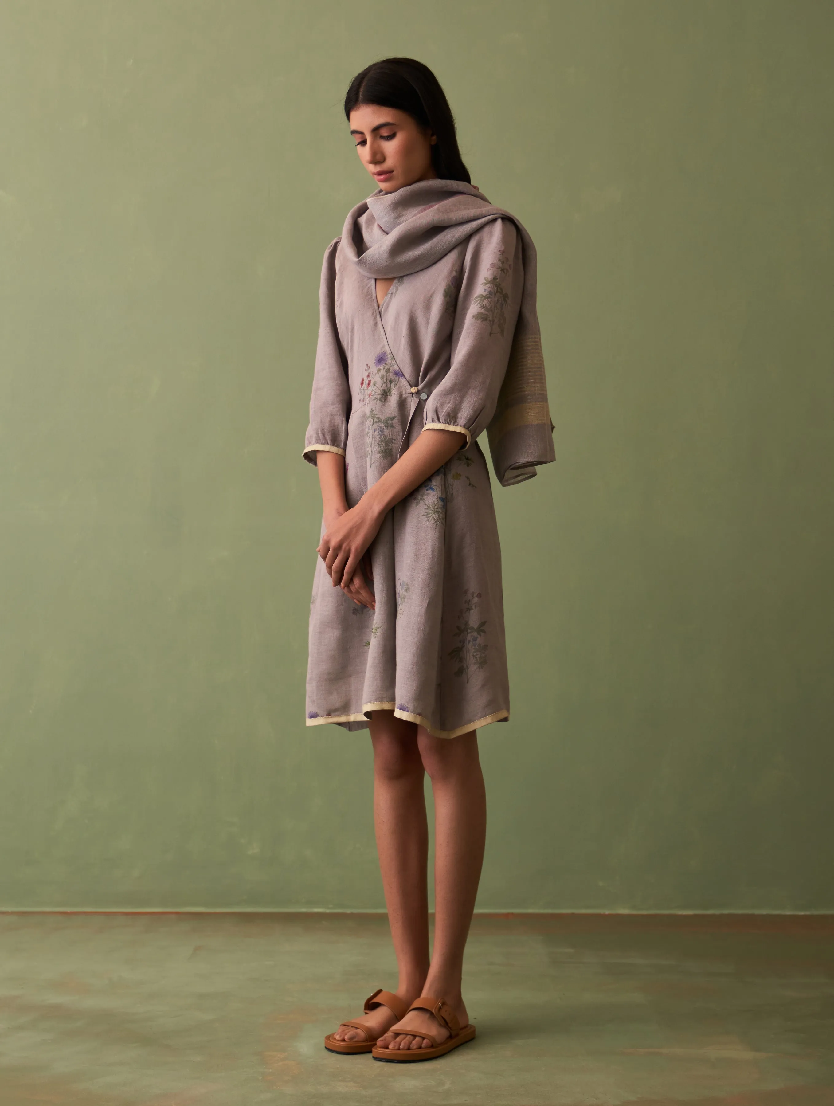 Misa Border Linen Scarf - Ash