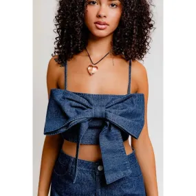 Miss My Baby Bow Denim Crop Top