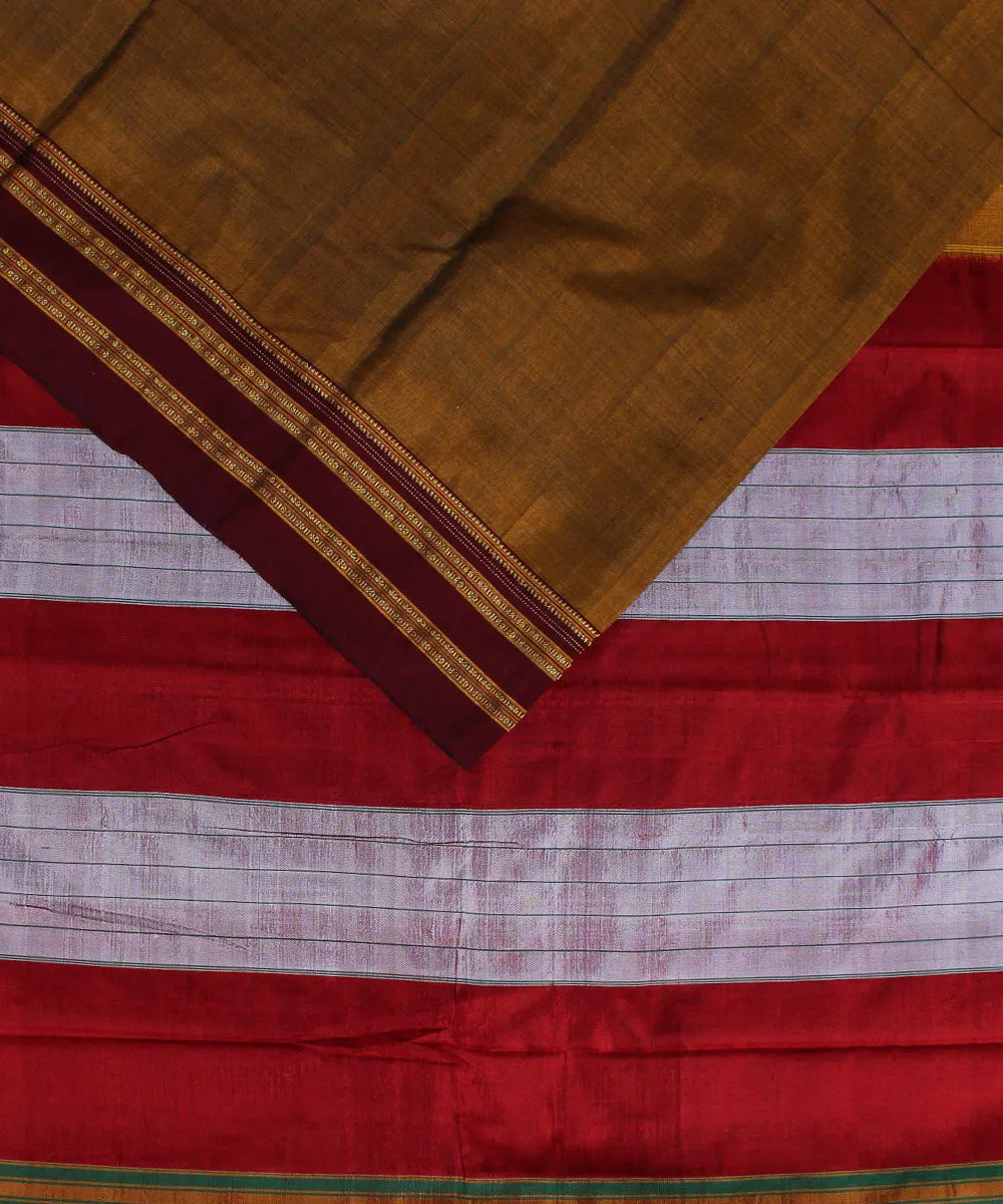 Mustard maroon gayatri border cotton art silk handloom ilkal saree