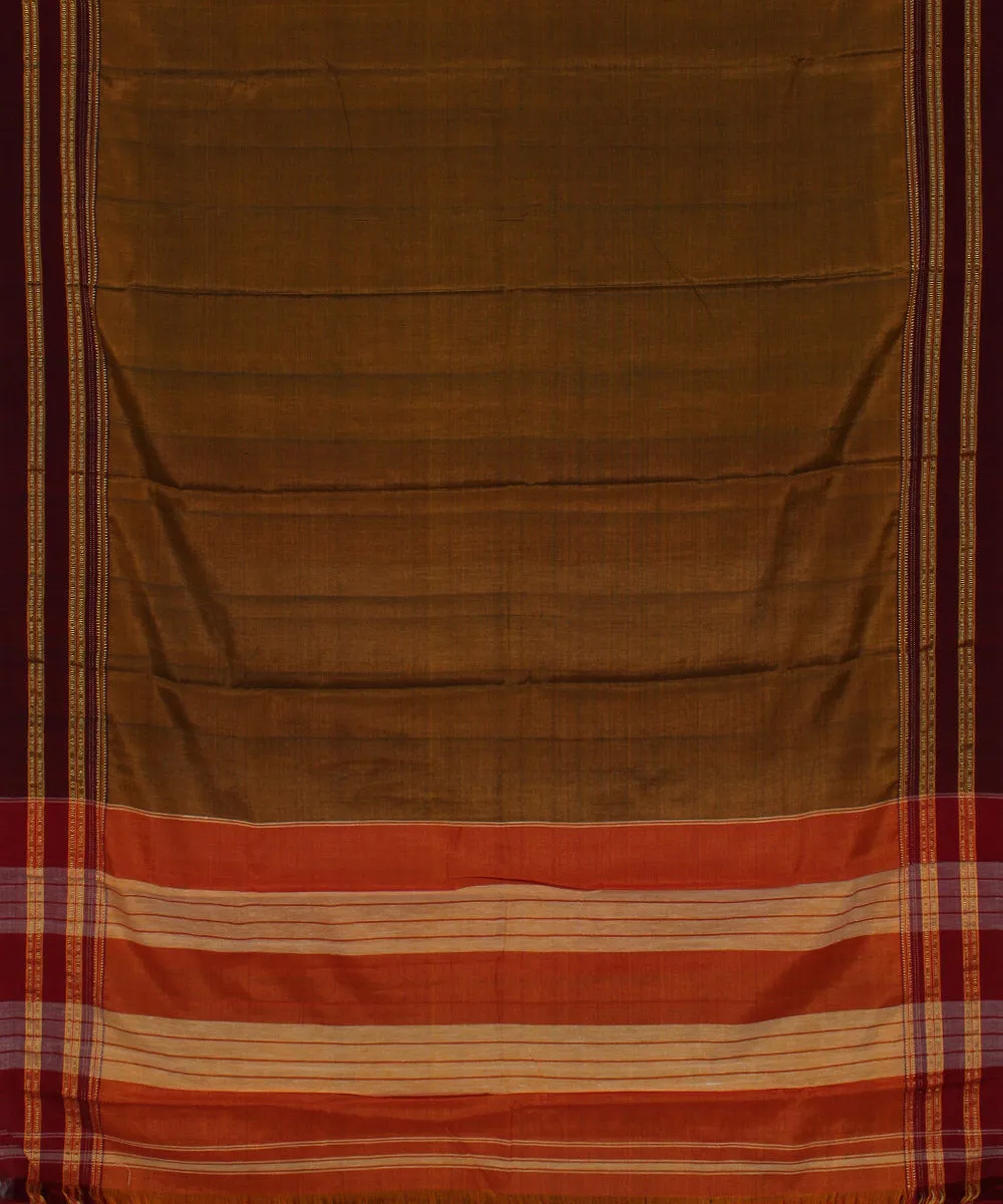 Mustard maroon gayatri border cotton art silk handloom ilkal saree