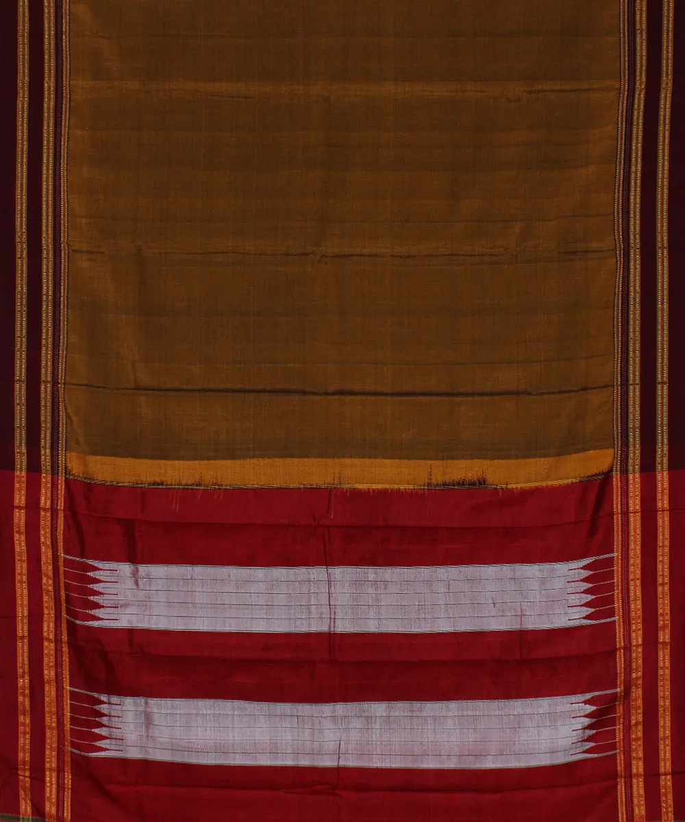 Mustard maroon gayatri border cotton art silk handloom ilkal saree