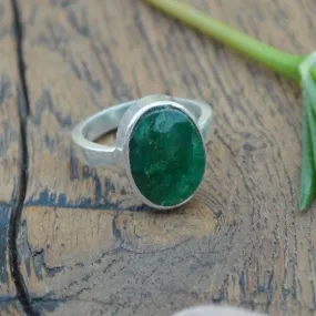 Natural Emerald Gemstone Ring - 925 Sterling Silver Ring, Emerald Jewelry, Nickel Free, May Birthstone