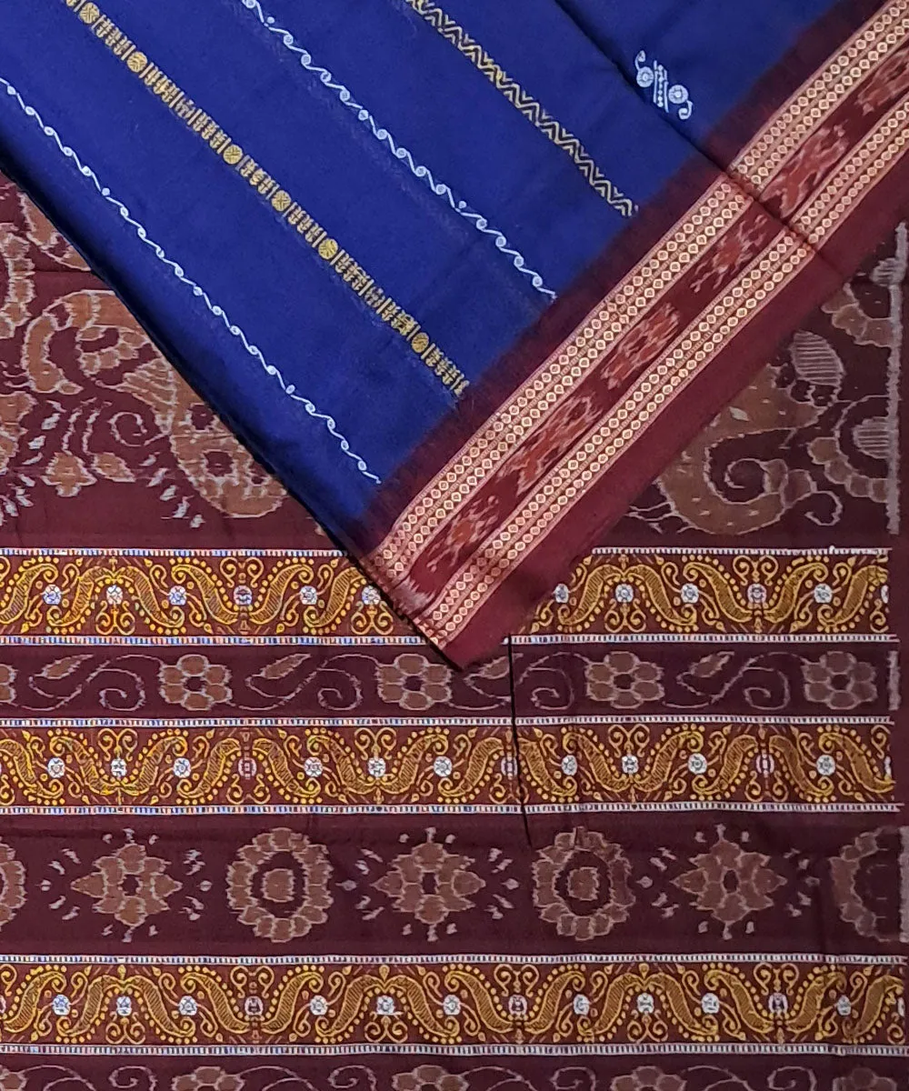 Navy blue deep maroon cotton handloom bomkai saree