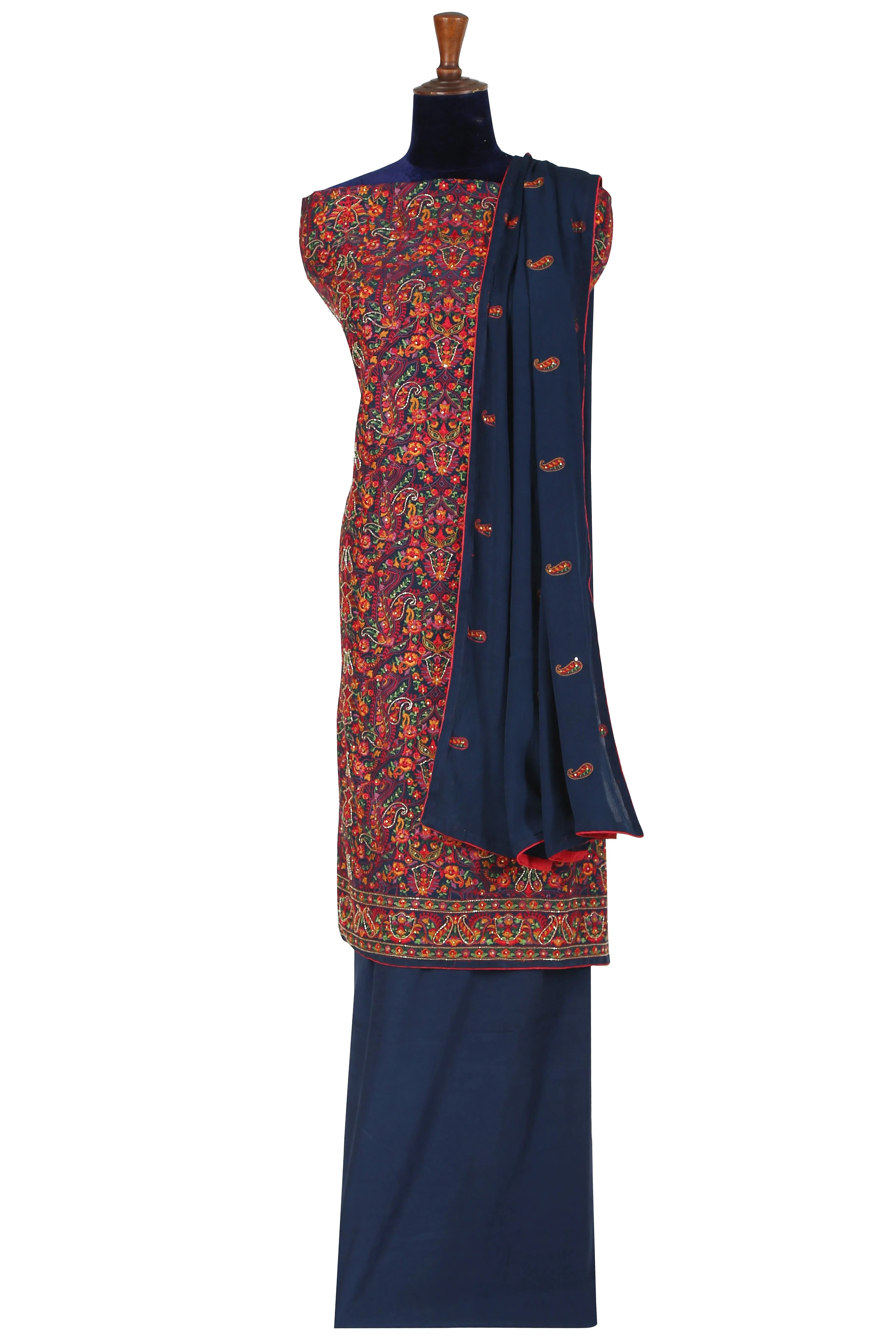 Navy Blue Jaipuria Embroidered Unstitch Set.