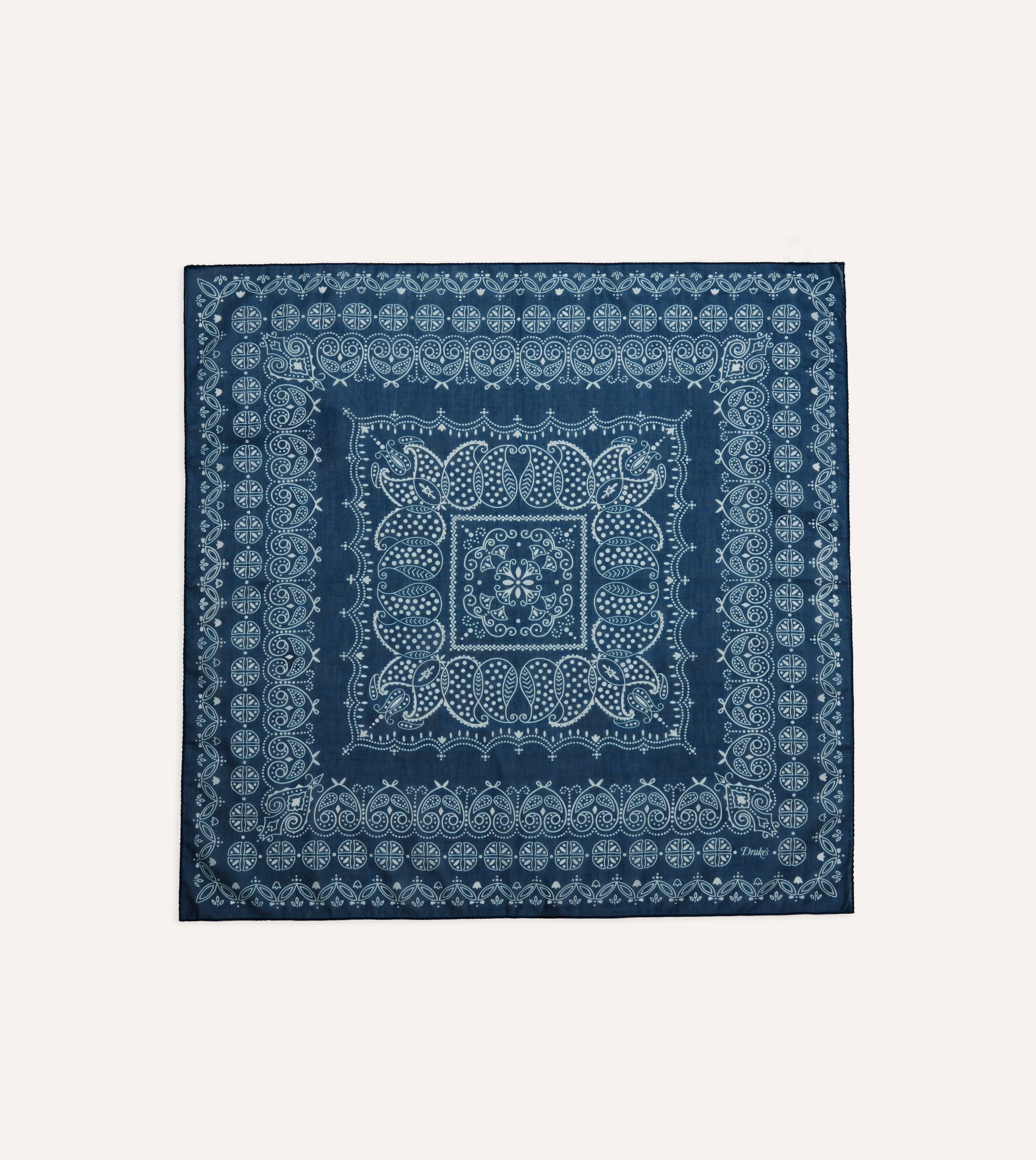 Navy Paisley Print Cotton-Silk Bandana